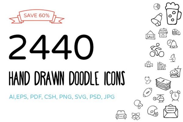 2440个手绘涂鸦图标 2440 Hand Drawn Doodle Icons Bundle