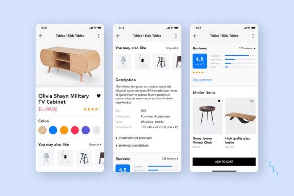 家私家具移动商城APP界面设计SKETCH素材 Furniture Shop Mobile App UI Concept
