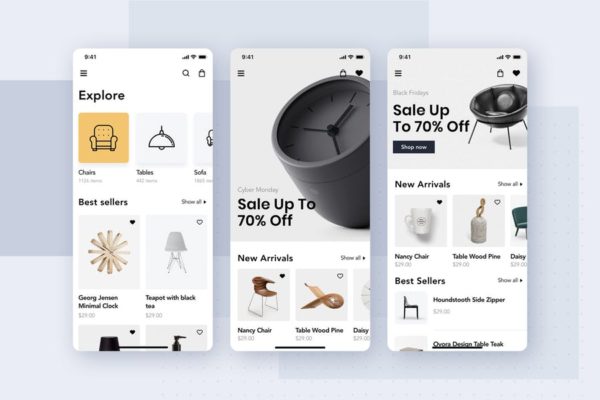 家具网上商城APP应用用户界面设计Sketch模板 Furniture Shop Mobile App UI Concept