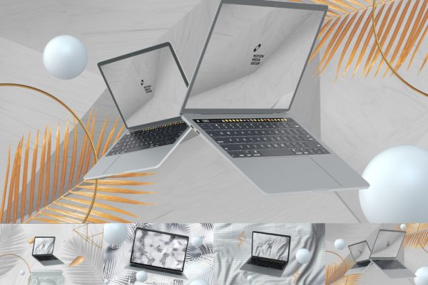 优雅时尚风格3D立体风格笔记本电脑屏幕预览素材天下精选样机 10 Light Laptop Mockups