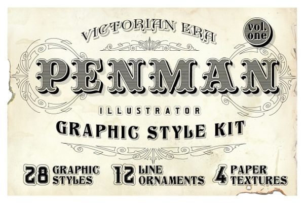 欧式复古图案风格PS字体样式 Penman Vintage Graphic Style Kit