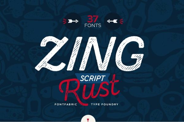 多样式风格英文字体家族 Zing Script Rust