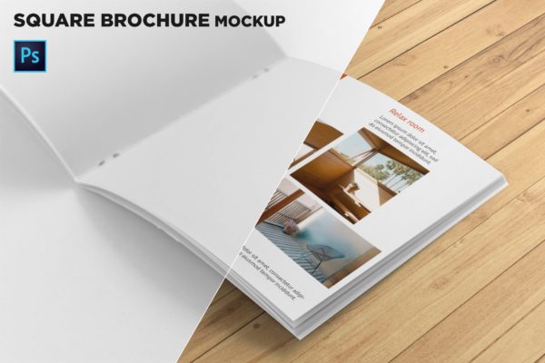 方形画册产品手册右页特写效果图样机素材天下精选 Square Brochure Mockup Closeup on Right Page