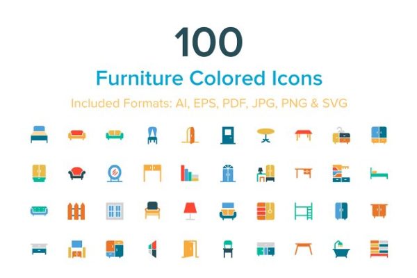 100枚家具家饰主题彩色图标 100 Furniture Colored Icons