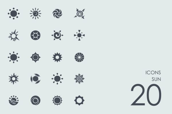 各种形状风格的太阳图标 Sun icons