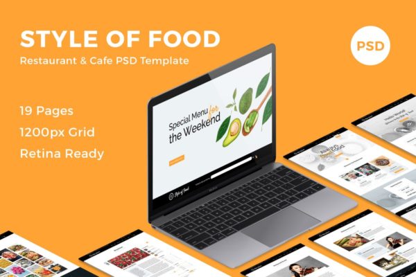 西餐厅&amp;咖啡店品牌网站PSD设计模板 Style of Food &#8211; Restaurant &amp; Cafe PSD Template