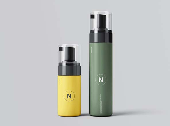 按压式化妆品护肤品瓶外观设计普贤居精选模板 Cosmetic Bottles Packaging Mockup