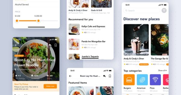 类美团饿了么外卖点餐APP应用UI界面设计SKETCH模板 Food Delivery App UI Kit for SKETCH