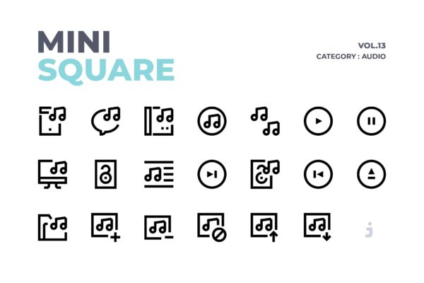 60枚音乐音频主题线性图标素材 Mini square &#8211; 60 Audio Icons