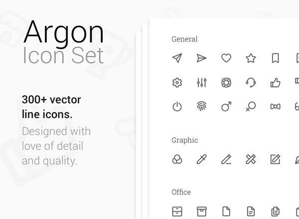 300+绘制漂亮的APP界UI设计必备图标套装下载 Argon 300+ Premium Vector Line Icons (Ai,Sketch)