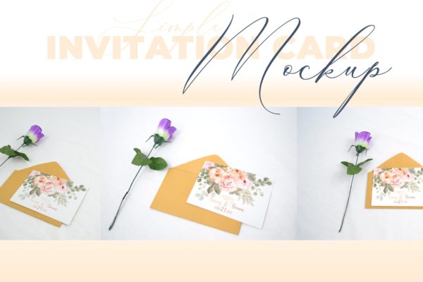 婚礼邀请函设计效果图样机素材天下精选模板v1 Realistic Wedding Invitation Card Mockup