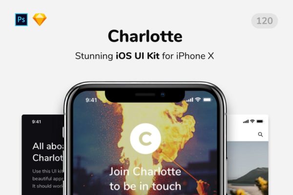 明亮和新鲜iOS UI工具包[PS&amp;SKETCH] Charlotte iOS UI Kit