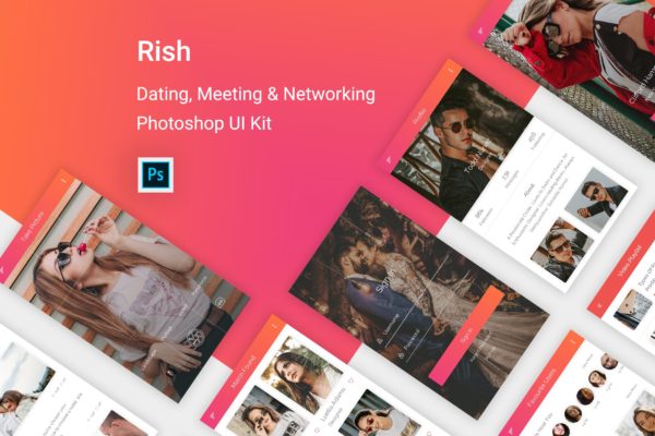约会交友APP应用UI用户交互界面设计PSD模板 Rish- Dating, Meeting &amp; Networking  for Photoshop