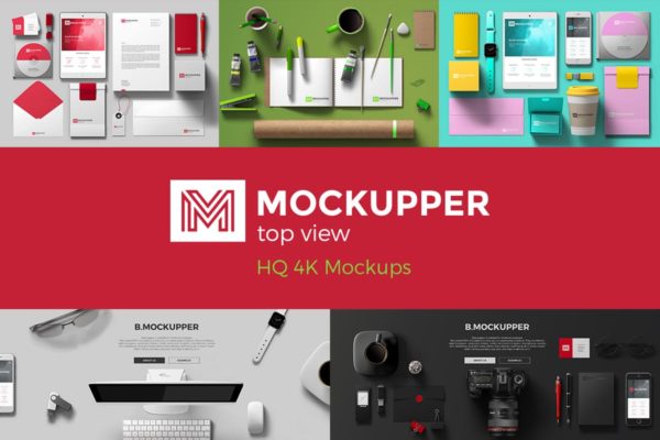 4K高分辨率-100+高质量俯视图办公室场景样机元素 Mockupper: Top View 4K Mock-ups