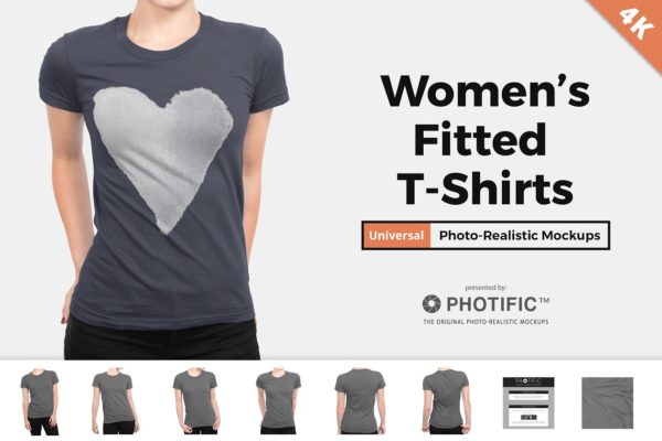 女士短袖图案T恤展示样机 Women&#8217;s T-Shirt Apparel Mockups