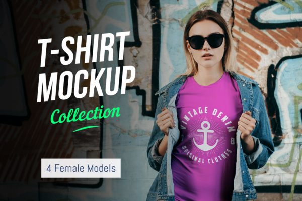 女士T恤印花设计效果图样机16素材网精选合集v02 T-Shirt Mockup Collection 02