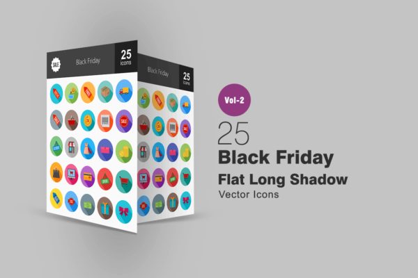 25个黑色星期五购物狂欢节扁平设计风格长阴影图标 25 Black Friday Flat Long Shadow Icons
