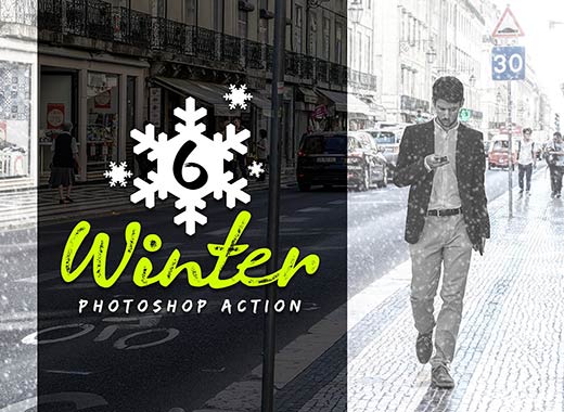 6款冬季雪花效果处理的PS动作 6 Winter Photoshop Action