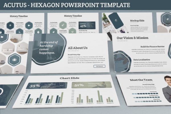 简约设计风格企业里程碑/企业宣传PPT模板下载 Acutus &#8211; Hexagon Powerpoint Template