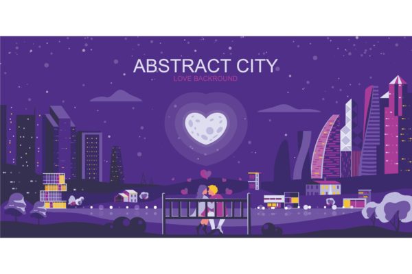 城市之恋主题网站Header设计矢量插画 Love City Vector Illustration Header Website