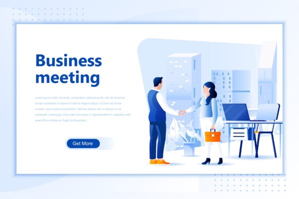 商务会面主题网站设计矢量插画 Business Meeting Flat Landing Page Header