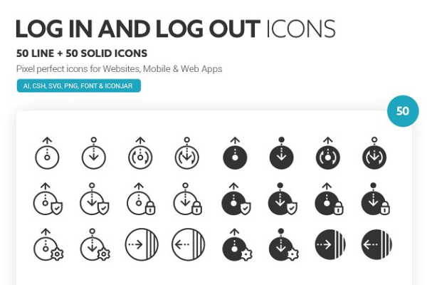 账号登陆注销用户管理主题图标 Log in and Log out Icons