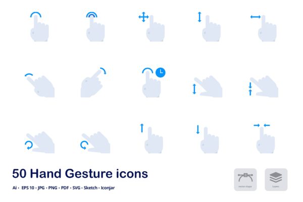 触摸手势双色调扁平化矢量图标 Hand Gestures Accent Duo Tone Flat Icons