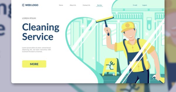 清洁保洁服务插画家政网站着陆页设计模板 Cleaning Service Landing Page