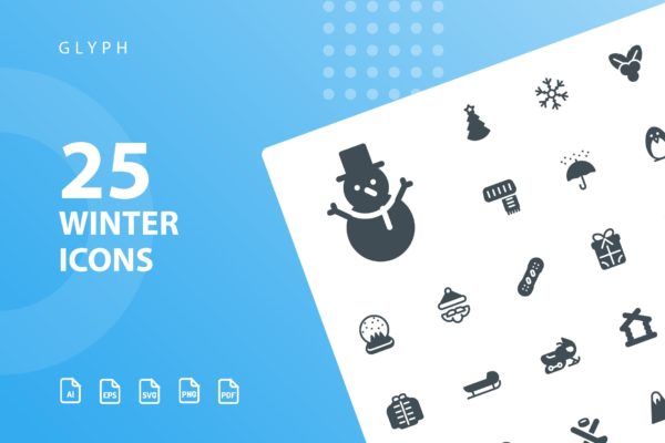 25枚冬天主题矢量字体16设计素材网精选图标v1 Winter Glyph Icons