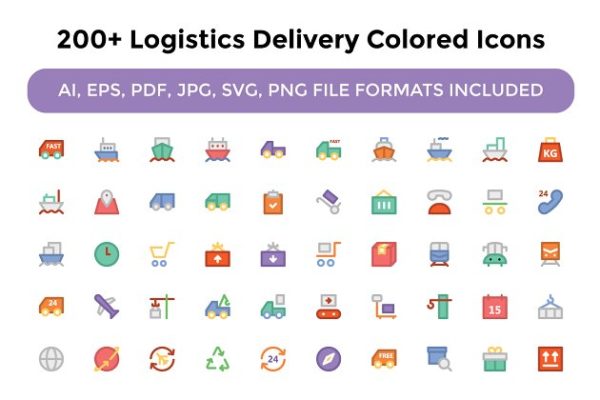 200+物流运输主题彩色图标 200+ Logistics Delivery Colored Icon