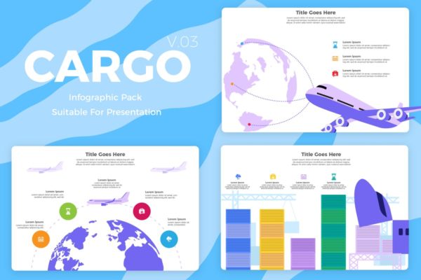 空运物流服务概念插画信息图表矢量模板v3 Cargo v3 &#8211; Infographic