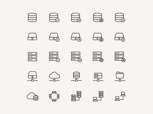 25枚数据存储矢量线性16设计素材网精选图标 25 Database Storage Icons