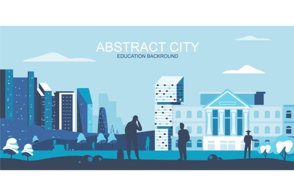 城市教育主题网站Header设计矢量插画 Education City Vector Illustration Header Website