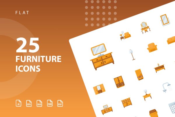 25枚家具主题扁平设计风格矢量16素材精选图标v2 Furniture Flat Part 2