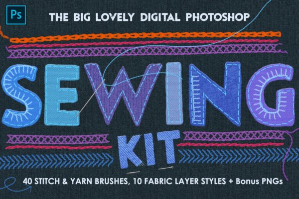 仿真缝纫和刺绣针织效果Photoshop套件 Sewing &amp; Embroidery Photoshop Kit
