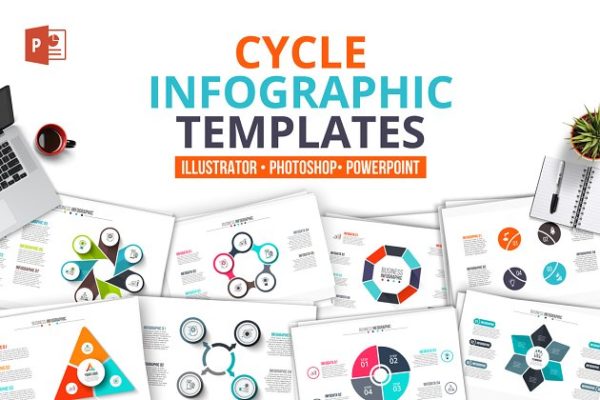 圆形信息图表幻灯片模板设计元素 Cycle infographics templates