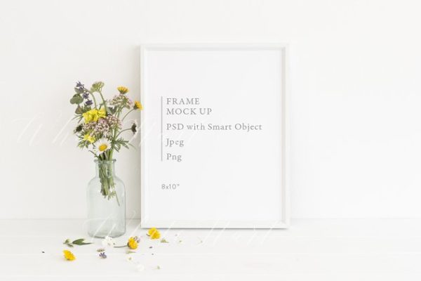 极简长方体画框相框样机模板 Frame mock up &#8211; floral &#8211; 8&#215;10&quot;