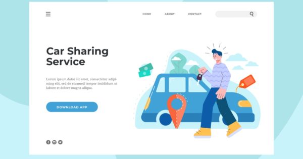 共享汽车插画网站着陆页设计模板 Car Sharing Service Landing Page