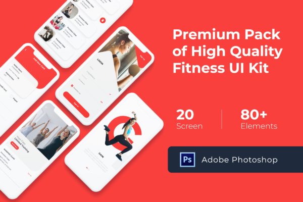 健身俱乐部/健身主题APP应用界面UI设计PSD模板 Gym and Fitness Mobile UI KIT for Photoshop