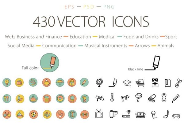 430枚多用途矢量图标合集 Set of Vector Icons