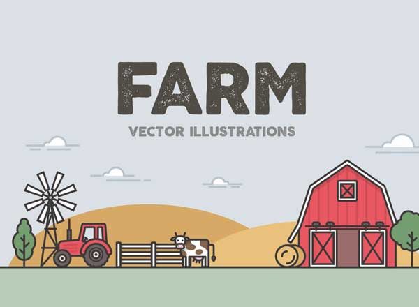 手绘农场元素矢量形状 Farm Vector Illustrations