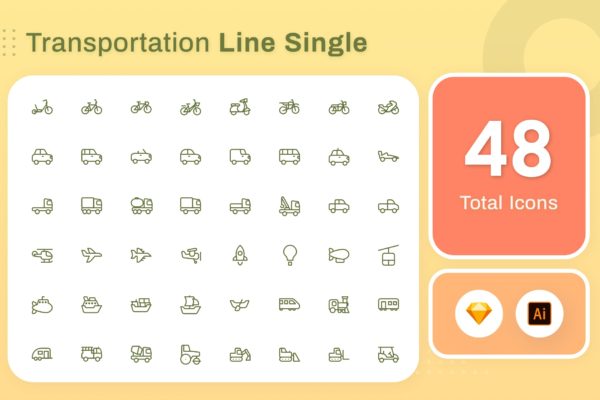 Line Senja图标系列：各种交通工具矢量线性图标 Line Senja &#8211; Transportation