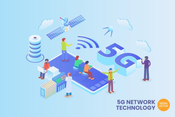 5G网络科技技术等距矢量概念插画 I