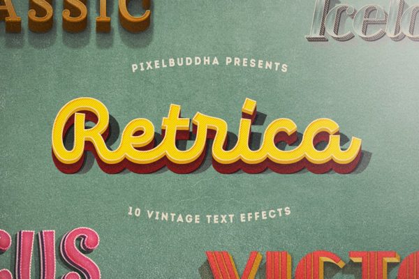 复刻电影加州梦风格文本图层样式 Retrica: Vintage Text Effects Pack