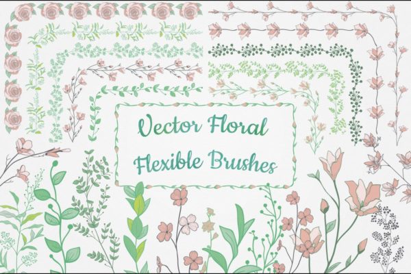 手绘花卉图案AI笔刷合集 Flexible Floral Brushes