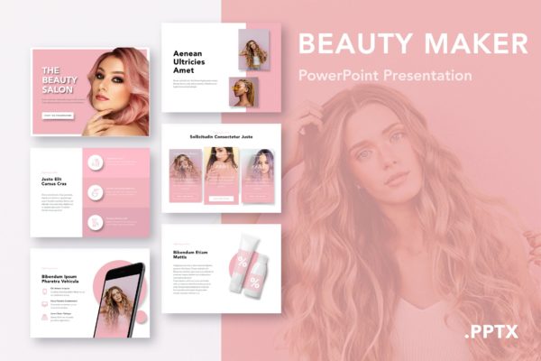 美容化妆主题适用的精美PPT模板下载 Beauty Maker PowerPoint Template