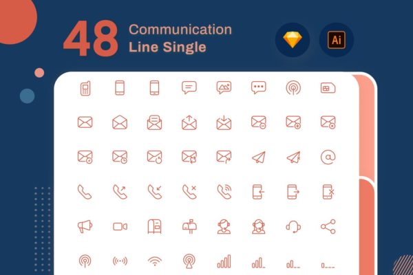 Line Senja系列：电子通讯主题矢量线性亿图网易图库精选图标素材包 Line Senja &#8211; Communication