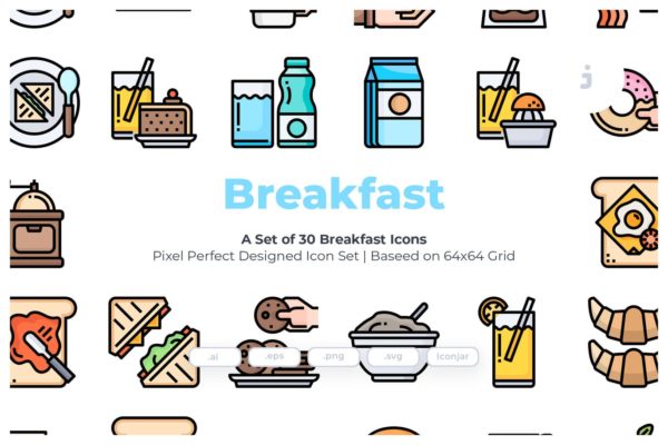 30枚早餐主题矢量图标 30 Breakfast Icons