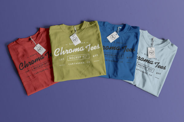 多颜色规则折叠T恤设计定制效果图实物样机模板03 Folded T-Shirts Mockup 03