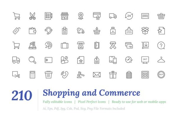 210枚电子商务贸易主题图标 210 Shopping Line Icons